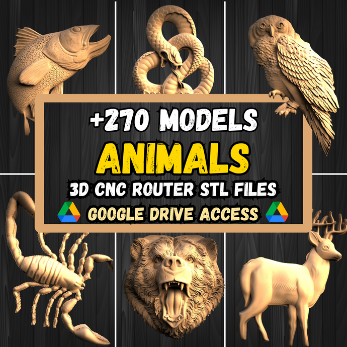 Animals STL Pack: +270 Animals STL Models For 3D CNC Router Machines - Google Drive Access