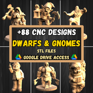Dwarves & Gnomes STL Pack: +88 Dwarves & Gnomes STL Models For 3D CNC Router Machines - Google Drive Access