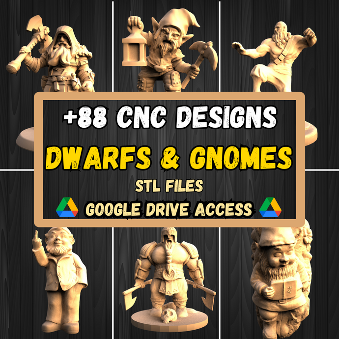 Dwarves & Gnomes STL Pack: +88 Dwarves & Gnomes STL Models For 3D CNC Router Machines - Google Drive Access