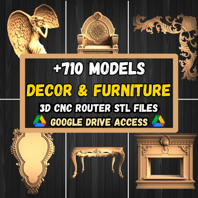Decor & Furniture STL Pack: +710 Decor & Furniture STL Models For 3D CNC Router Machines - Google Drive Access